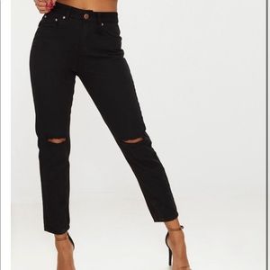 Black Knee Rip Mom Jeans